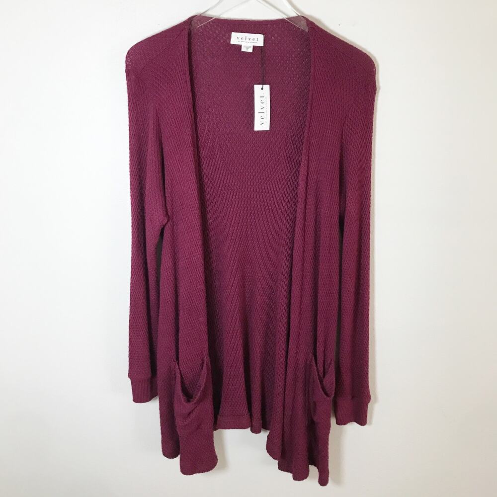 Velvet Graham Spencer Burgundy Open Front Cardigan Knit Sweater Women Sz S